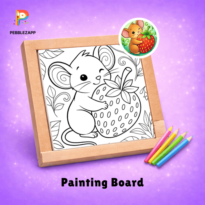 baby mouse hugging a giant strawberry