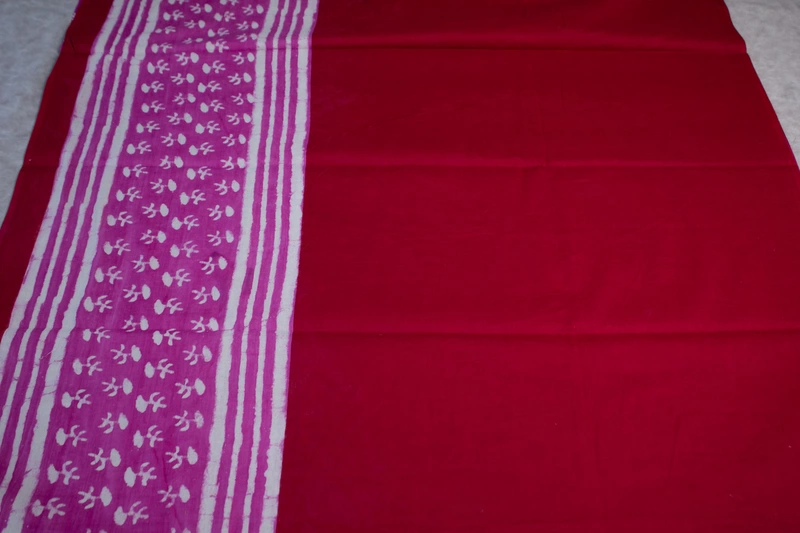 Cotton Handblock - Crimson Red with Violet Border