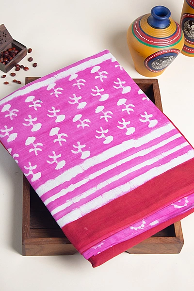 Cotton Handblock - Crimson Red with Violet Border