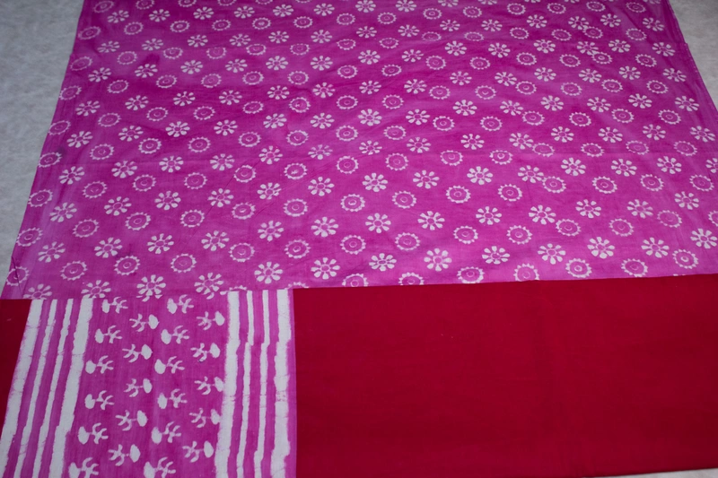 Cotton Handblock - Crimson Red with Violet Border