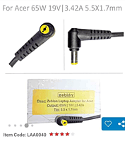 Zebion Laptop Adapter FOHP65w Small 18.5V/3.5A