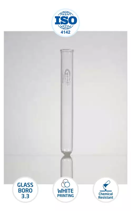 Test Tube, Re-usable, With Rim EN ISO-4142, Made from ASTM E-438 Type-1 Class A, Boro 3.3 glass GLASSCO