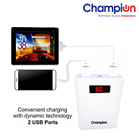 Champion Z-10 10400mAh Digital Power Bank - High-Capacity Portable Charger with LED Display ( Multicolor) Champion Z-10 10400mAh Digital Power Bank - High-Capacity Portable Charger with LED Display ( Multicolor)
