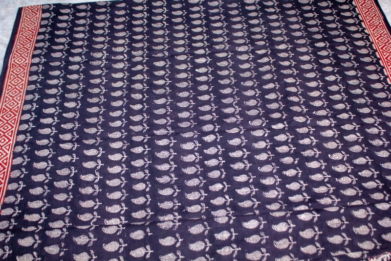 Cotton Handblock - Black with Mango Prints