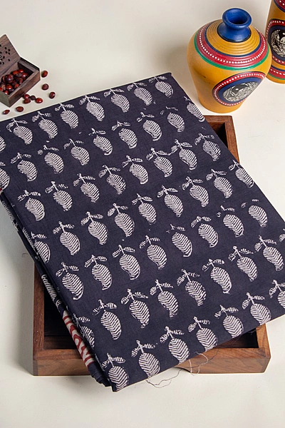 Cotton Handblock - Black with Mango Prints