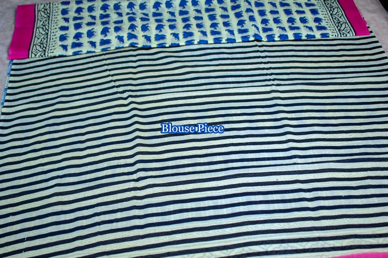 Cotton Handblock - White with Elephant Prints