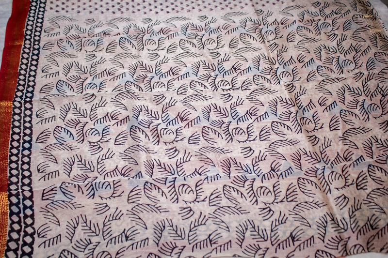 Maheswari Silk - Ivory Colour with all ober Floral Handblock Print