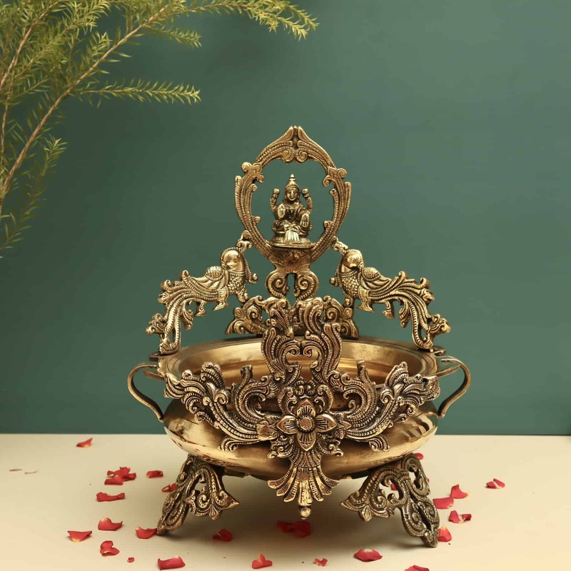 Brass Lakshmi Urli Decorative Bowl - 14 inch Height | Elegant Brass Urli Decorative Bowl with Lakshmi Design for Festive Displays
