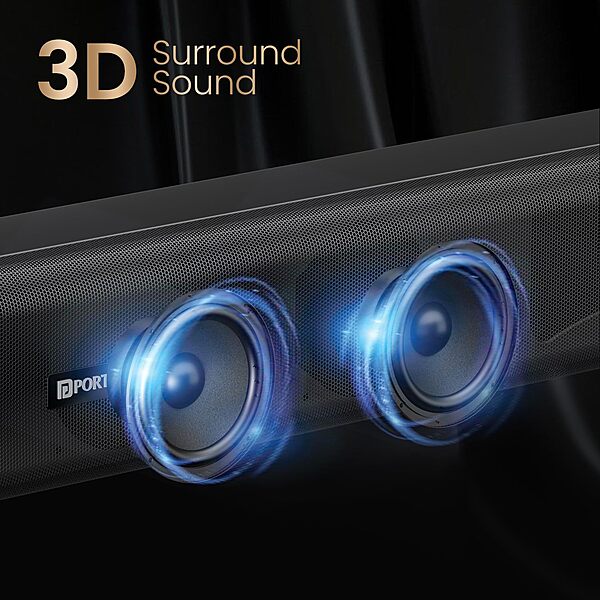 Portronics Pure Sound 107 – 200W Soundbar with Subwoofer | Immersive Audio, Sleek Design, Bluetooth & Powerful Bass for Home Entertainment