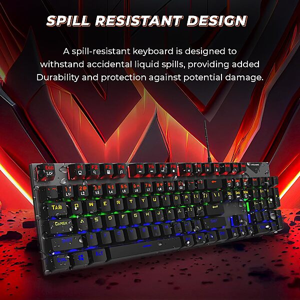 Lapcare Champ LGK‑105 mechanical gaming keyboard: aircraft‑grade metal frame, 50M keystroke life, anti‑ghosting, 7 RGB modes & braided cable.