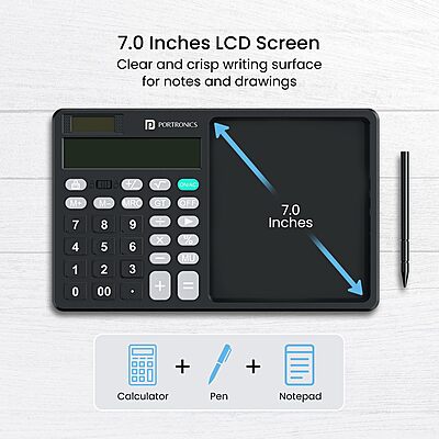Portronics RuffPad CALC 2 LCD Writing Tablet (POR 2371) – 14.4cm Re-Writable Pad with Calculator