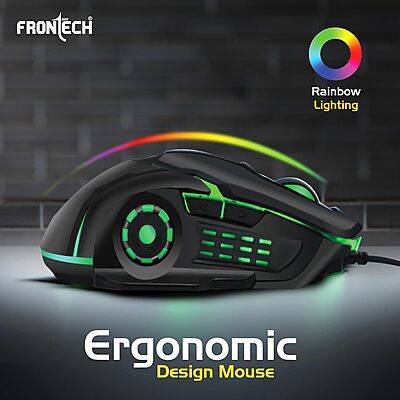 Frontech MS-0050 Wired Gaming Mouse – USB | 3600 DPI | 6 Programmable Keys | RGB Backlit with 7 LED Effects | PC & Laptop | 1 Year Warranty