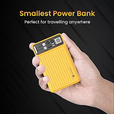Portronics Mini 10K – 15W Magnetic Wireless Power Bank (Yellow) offers fast charging with a sleek design. Compact and portable, it ensures your devices stay powered on the go. Perfect for travel!
