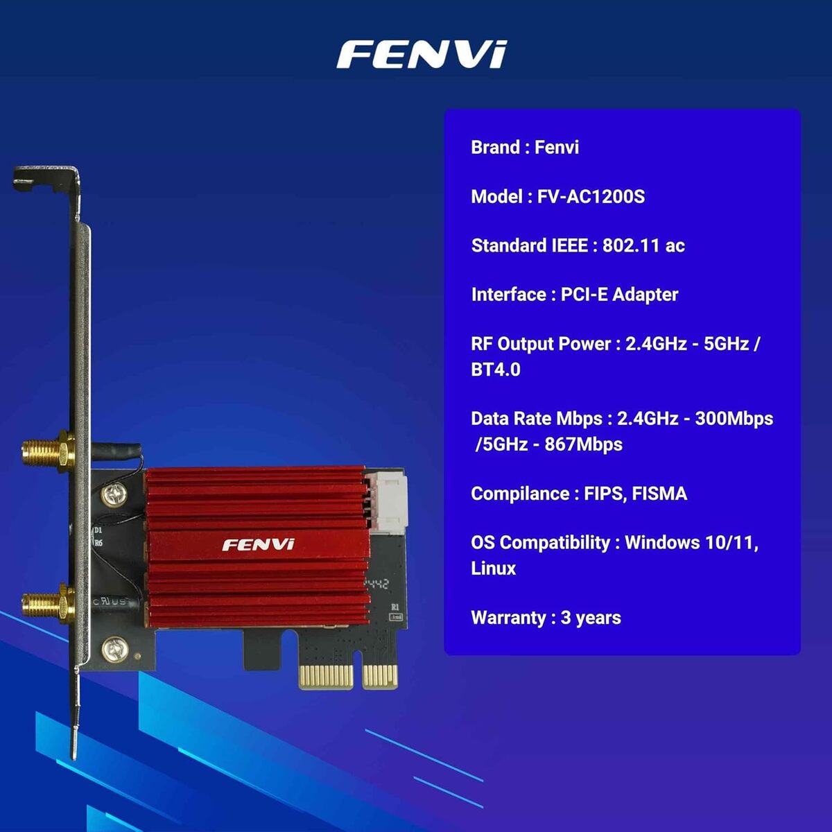 FENVI FV-AC1200S PCIE WIFI +BT CARD