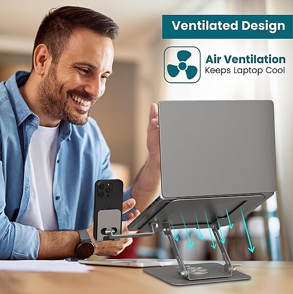 Portronics My Buddy K9 Pro Laptop Stand – Metal Build | 360° Rotatable | Black | 1 Year Warranty