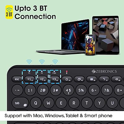 Zebronics ZEB-K5000MW Wireless Keyboard – Black, sleek design, comfortable typing, multi-device connectivity, long battery life, ideal for home and office use, compatible with Windows and Mac.