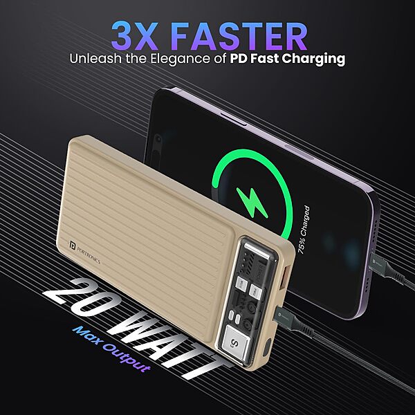 POR 2814 Luxcell Stride 10 Power Bank – 10000mAh | 22.5W PD Input & Output | Mach USB | Mocha