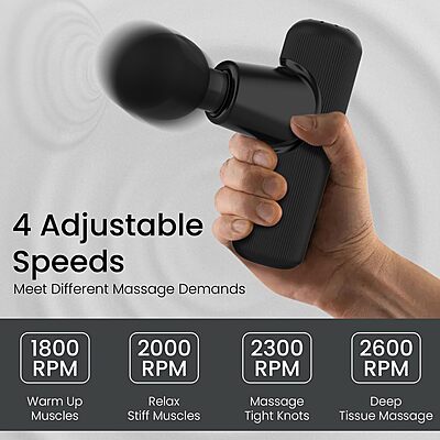 Portronics 3144 Zeno Go Mini Massager – Rechargeable | 4 Attachments | Black | 1 Year Warranty