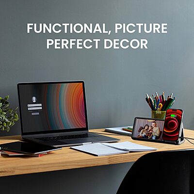 Portronics Freedom 5 – 15W Wireless Charger & Photo Frame combines functionality with style. Charge your devices wirelessly while displaying your favorite photos in a sleek, modern design.