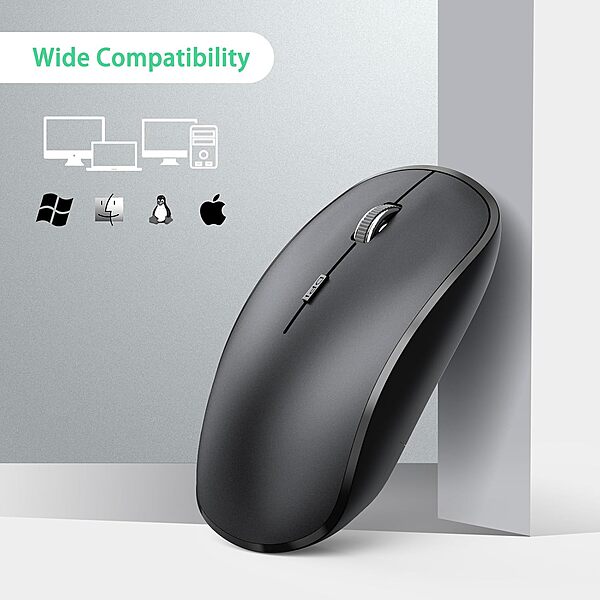 Joy Wireless + Bluetooth Mouse – Silent Click, Sleek Design, Black & White, Ergonomic Shape, Long Battery Life, Compatible with Multiple Devices, Perfect for Home & Office Use, Smooth Tracking.