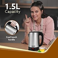 AGARO Sonnet Electric Kettle, 1.5L, 1500W, Stainless Steel Body, Quick Boil, Water Boiler, Hot Water Kettle