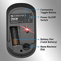 ZEBRONICS Pulse Wireless Mouse, Multi Connectivity, Dual Bluetooth, for Mac, Laptop, Computer, Tablet, 2.4GHz, 1200 DPI, Comfortable & Lightweight