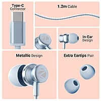 ZEBRONICS BUDS C10 in-Ear Type-C Earphone with in-line Mic, Metallic Design, Volume Control, 1.2m Cable, 10mm Driver