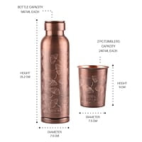 MILTON Copper Elegante Gift Set (1- Bottle, 940 ml and 2-Tumbler, 290 ml Each), Copper Petals