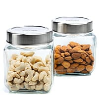 AGARO Elegant Cube Jar 580 ml, Square Shaped, Transparent Lid  Pack of 2.