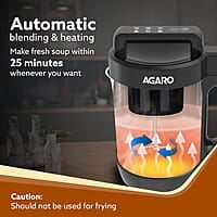 AGARO Elite Soup Maker, 1 Litre, Automatic Blending & Heating,6 Preset Cooking Functions, Copper Motor, Stainless Steel Blades, Grey