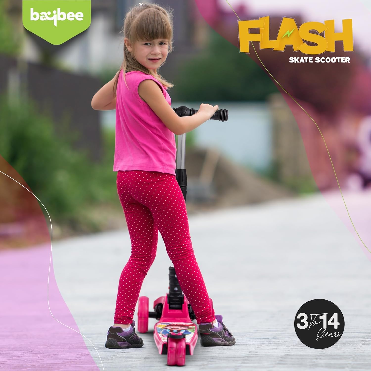 Baybee Flash Scooter for Kids with Foldable & Height Adjustable Handle- Pink Baybee Flash Scooter for Kids with Foldable & Height Adjustable Handle- Pink