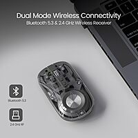 Portronics Toad 8 Transparent Wireless Mouse – Dual Mode BT & 2.4GHz | Grey | 1 Year Warranty