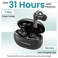 Ambrane TWS in Ear Earbuds with ENC Clear Calls & High Bass, 31h Playtime, BT 5.1 Wireless Headphone, Touch Control in Ear TWS with 4 Mic, IPX4 Water Resistance & Voice Assistance