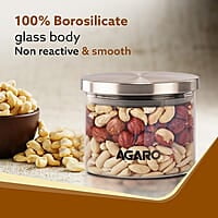 AGARO Elite Borosilicate Glass Jar 350 ml, Round Shaped, Steel Lid  Pack of 2.