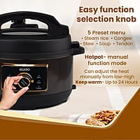 AGARO Royal Electric Pressure Cooker, 3 Liter Stainless Steel Inner Pot, 5 Preset Menu, Automatic Cooking