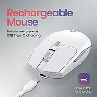 Portronics Toad 36 Wireless Mouse – 2.4GHz | Rechargeable | 6 Buttons | 1600 DPI | Ergonomic Thumb Support | Universal Compatibility | Built-in Battery | For Windows/Mac/Android/iOS | White
