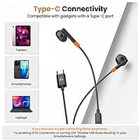 Ambrane Wired Type C in Ear Earphones with in-line Mic for Clear Calling, 1.2M Cable, 14mm Dynamic Drivers for BoostedBass, Multi-Functional Controller for Type C Enabled Mobiles Stringz 02