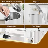 AGARO Elegant Electric Kettle, 1.8L, Double Layered Kettle, Stainless Steel Inner Body White
