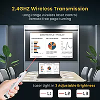 Portronics SlideMate 2 Wireless Presenter – Black. This sleek device features a built-in laser pointer, USB receiver, and ergonomic design, perfect for seamless presentations and easy navigation.