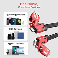 Portronics ProCharge 4 60W 4-in-1 Charging Cable – USB & Type-C to Lightning/Type-C, Braided