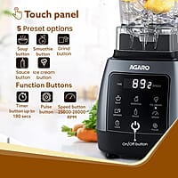 AGARO Royal Professional Blender/Grinder/Mixer, 2000W, 5 Preset Function 9 Speed Settings, Pulse & Timer, 2L & 600ml Small Grinding Jar