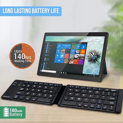 Portronics Chicklet POR-973 Foldable QWERTY Keyboard, Mini Pocket Sized, Rechargeable, Bluetooth Wireless, One Touch Connect Button, for iOS, Android and Windows Tabs, Smartphones, Black Portronics Chicklet POR-973 Foldable QWERTY Keyboard, Mini Pocket Sized, Rechargeable, Bluetooth Wireless, One Touch Connect Button, for iOS, Android and Windows Tabs, Smartphones, Black