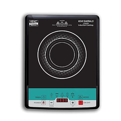 KENT Emerald Induction Cooktop 1500W | Faster Cooking with 5 Preset Options | Full Microcrystalline Glass