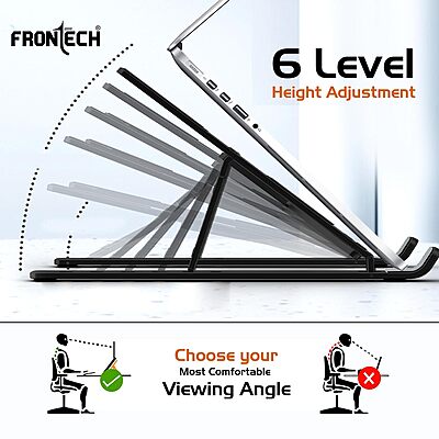 Frontech CP-0010 laptop stand with ergonomic design, strong build, foldable frame & anti-slip pads—perfect for work or study.