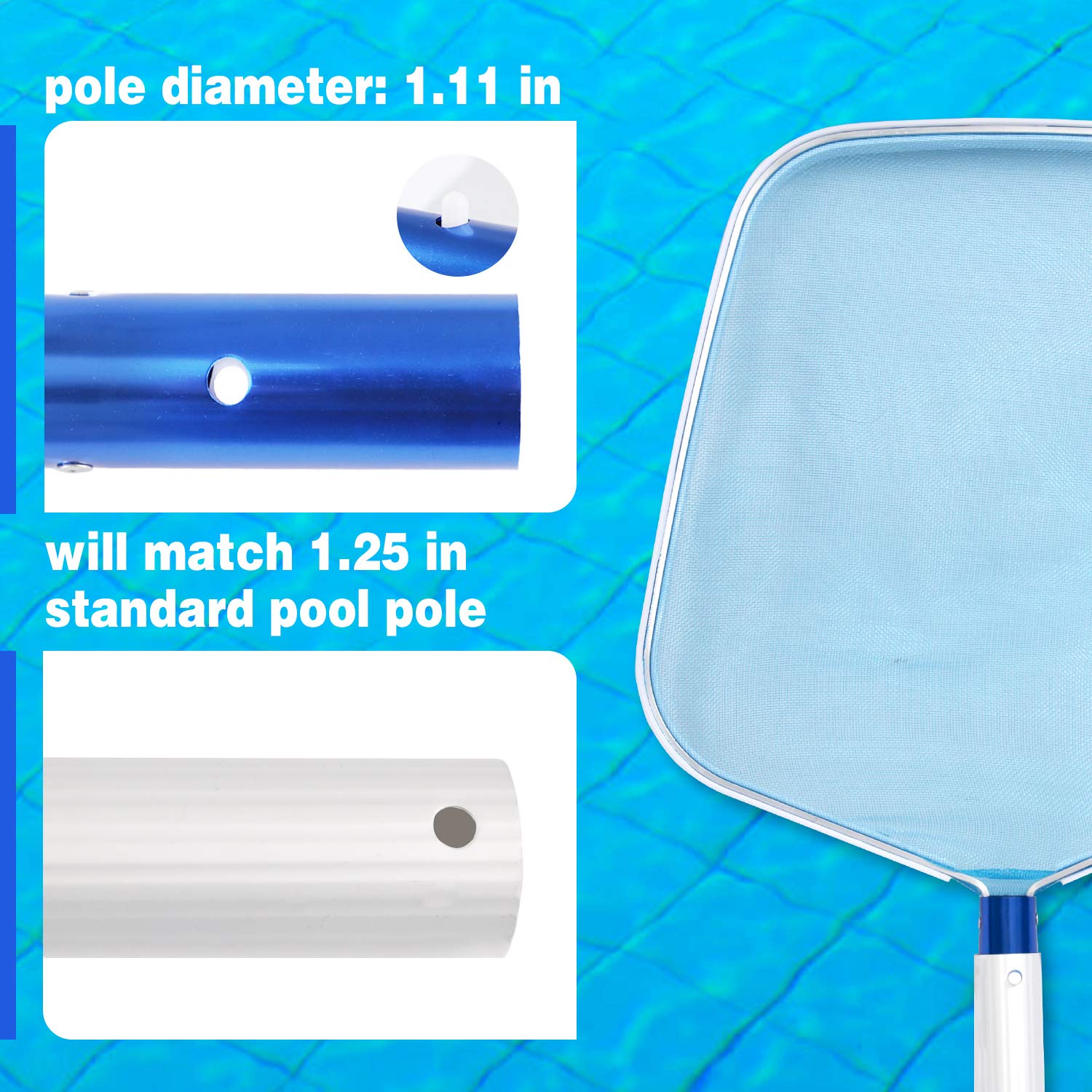 Swimming Pool Skimmer Net, Leaf Skimmer with Fine Mesh, Durable Aluminum Frame