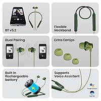 ZEBRONICS Jumbo LITE with 70 Hours Backup, Bluetooth v5.2 Wireless In ear Neckband, Fast Charging, ENC Calling, Gaming Mode (Upto 50ms), Voice Assistant, Dual Pairing, Splash Proof, and Type C