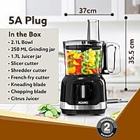AGARO Grand Food Processor, Multi-functional Chopper, Grinder, Slicer, Shredder, Blender, 1000W, Mincing, Dicing, Shredding, Kneading, SS Blade, Black