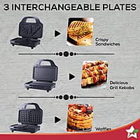 Wonderchef Prato Plus 3 in 1 Griller with Detachable Non-Stick Plates 900 Watt
