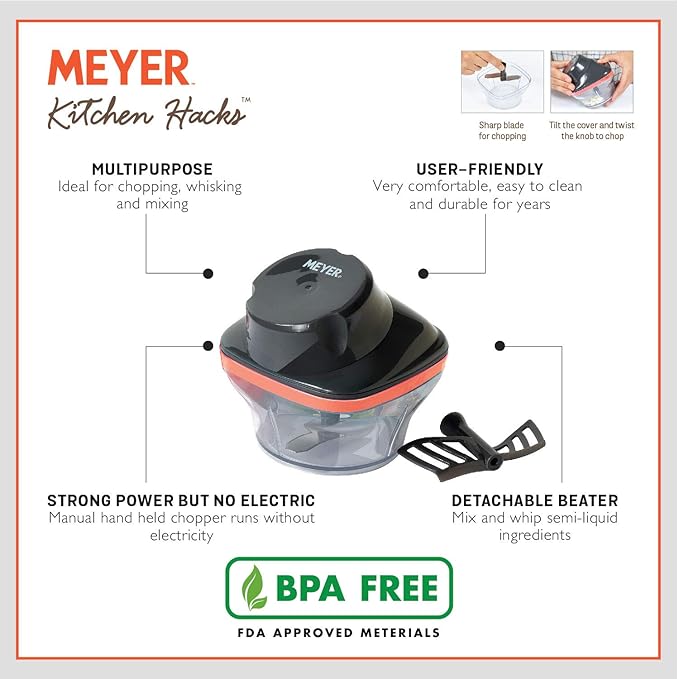 Meyer Vegetable Chopper – 250ml Capacity - Orange - Handy Kitchen Essential , All in one Chopper