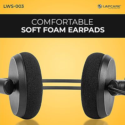 Lapcare LWS‑003 Wired Stereo Headset with Mic | On‑Ear Over‑Head Design, Soft Cushions, Deep Bass, Adjustable Mic & 1.8 m Cable – Compatible with PC, Mobile & Gaming